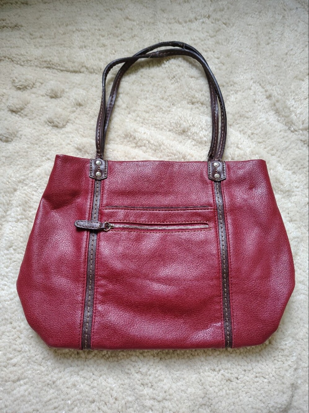 Nine West Burgundy Faux Leather Shoulder Tote Bag